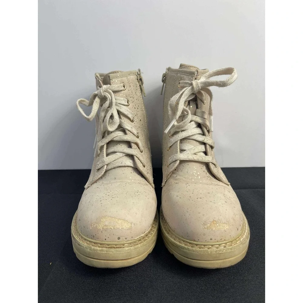 Kids‎ light pink Glitter Combat Boots Lace Up Zip Side Chunky Sole Size 4